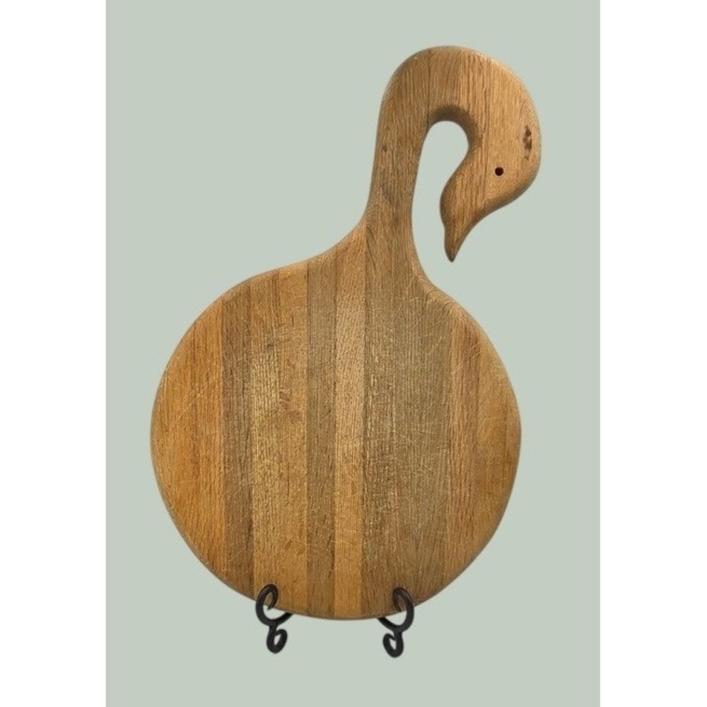 Vintage Handmade Swan Wooden‎ Cutting Board Round Rustic Farmhouse Serving Tray